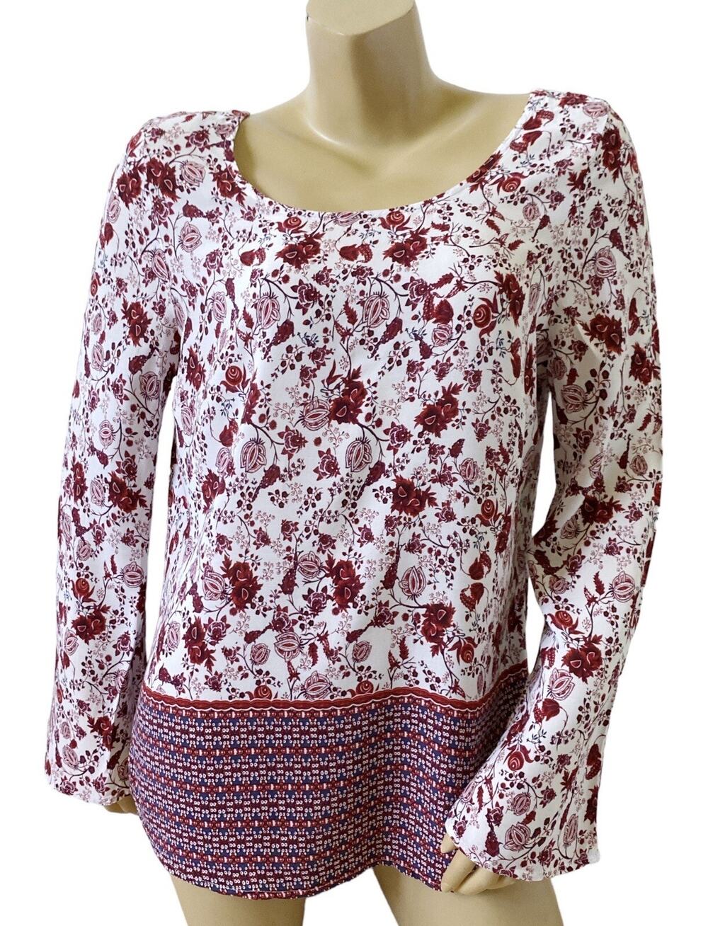 Faded Glory Peasant Tunic Womens Medium 8-10 Floral Rayon Boho Long Sleeve Top